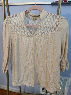 Ella Moss Cream Lace Yoke Peasant Blouse